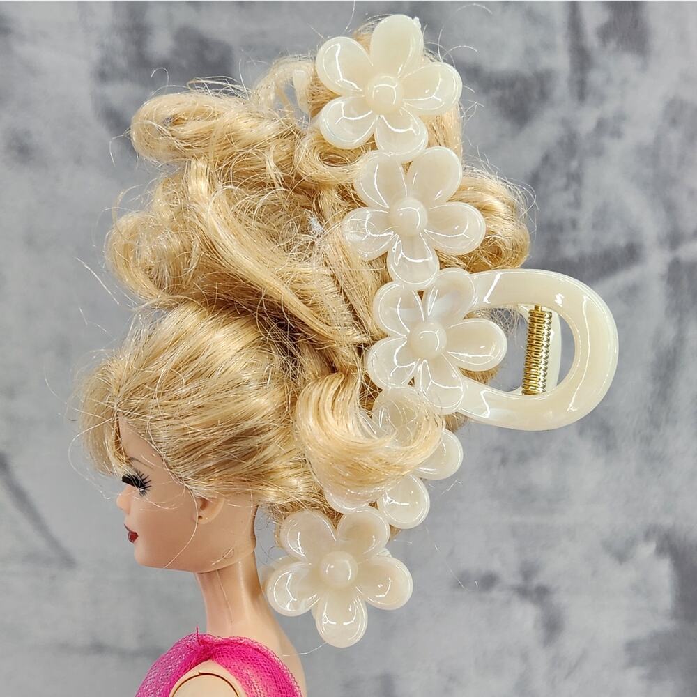 Ivory Flower Claw Clip - Hair Accessories by Melody - Marble Swirl Design